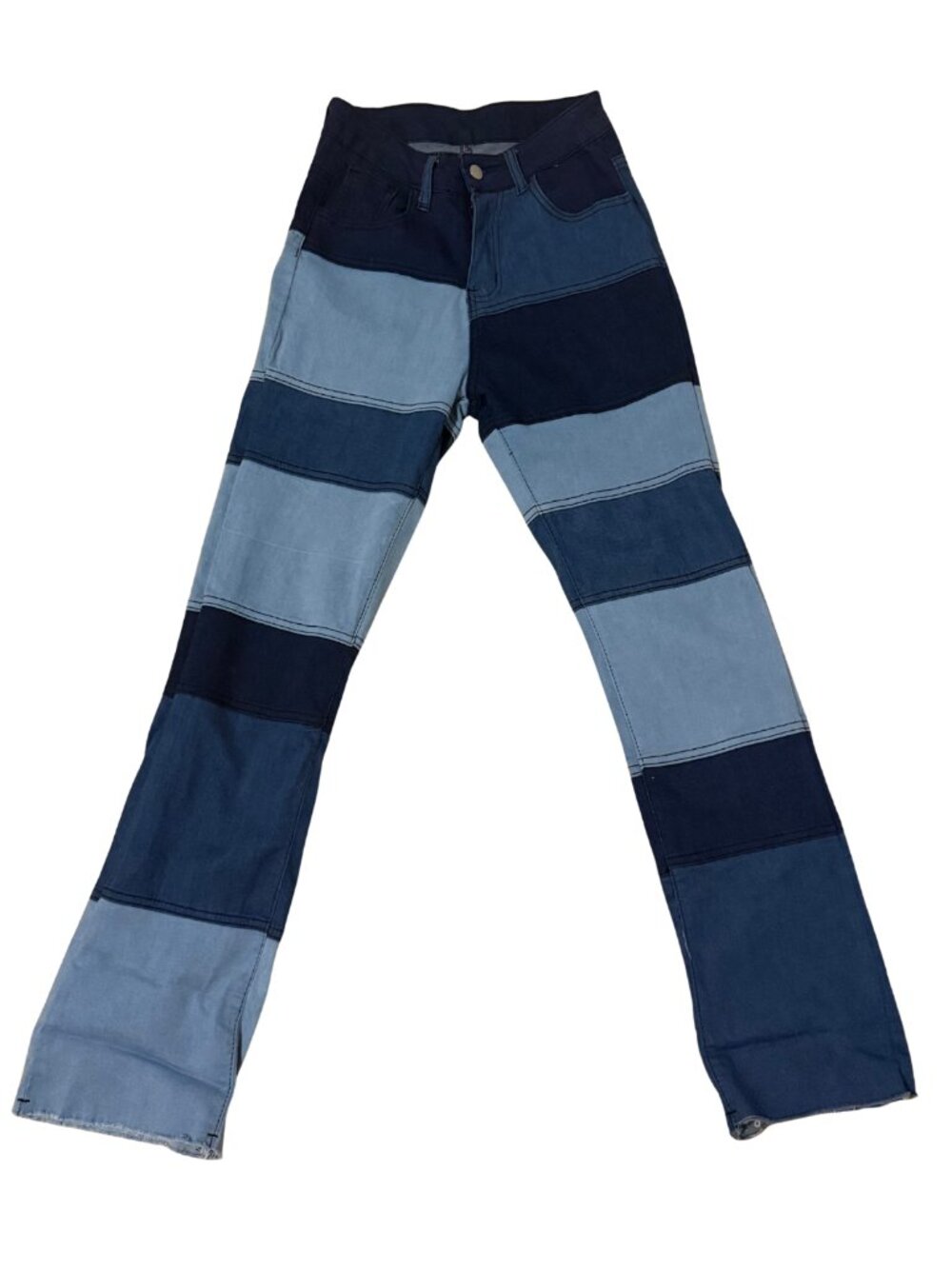 Patchwork Color-Block Flare Jeans — Mixed Denim - Picture 2 of 2